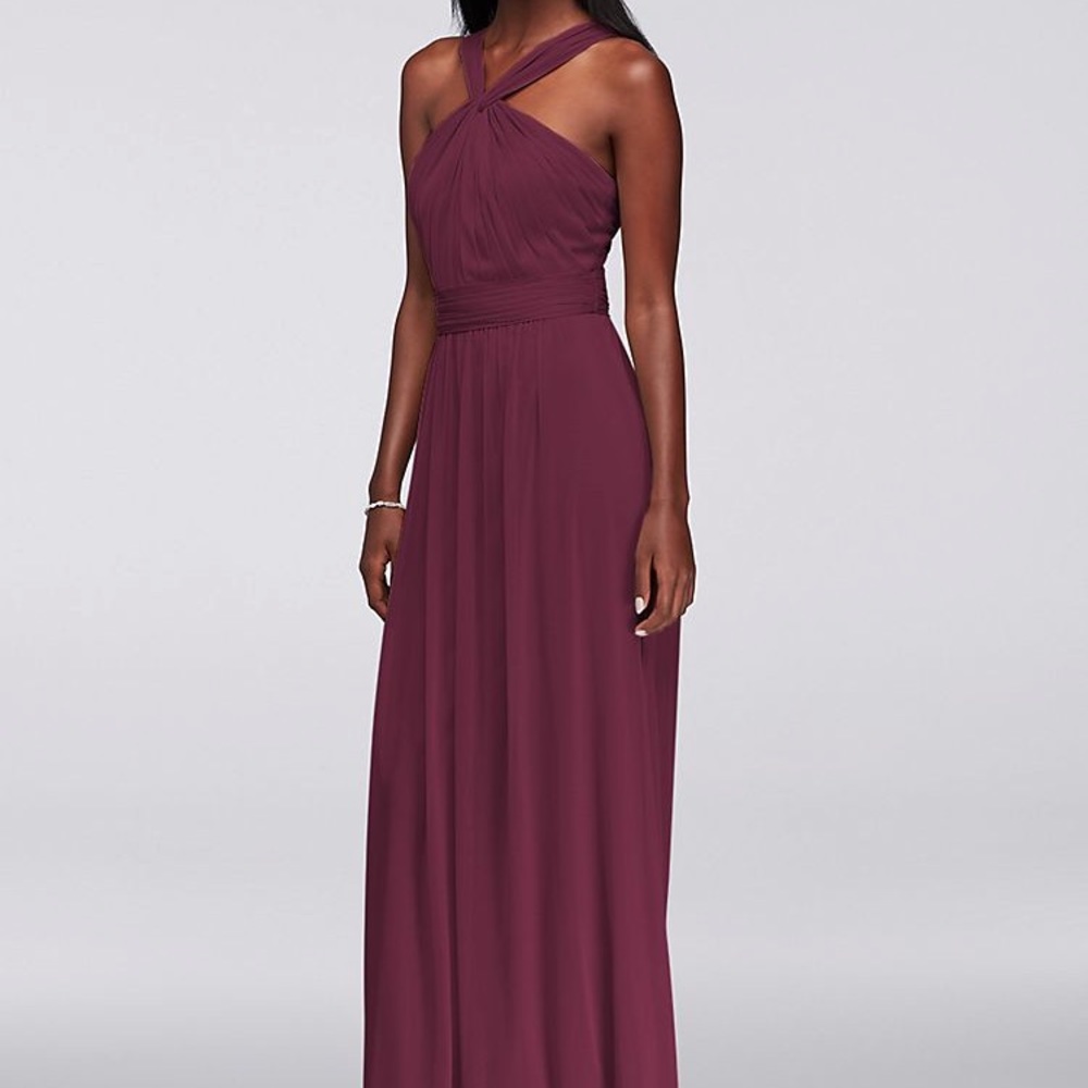 David’s Bridal Y Neck Halter Dress in Wine